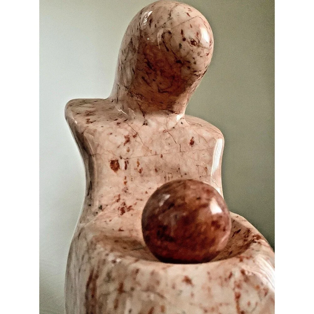 VINTAGE PINK MARBLE SCULPTURE- Abstract Mother & Child, Mid Century Modern 7